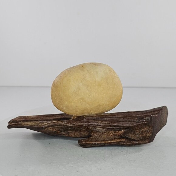 Hand Painted Owl Rock Decor on Driftwood Unique Home Office Art Gift MCM - Picture 4 of 7